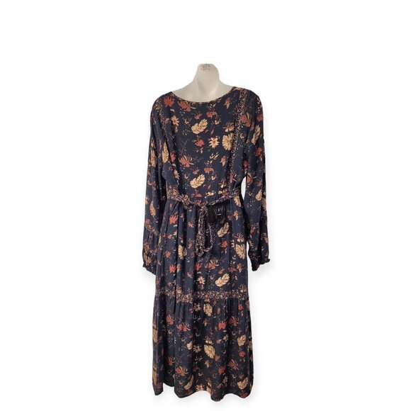 Faherty **Floral Prairie Dress** 100% Viscose Midnight Blue L - Picture 6 of 13